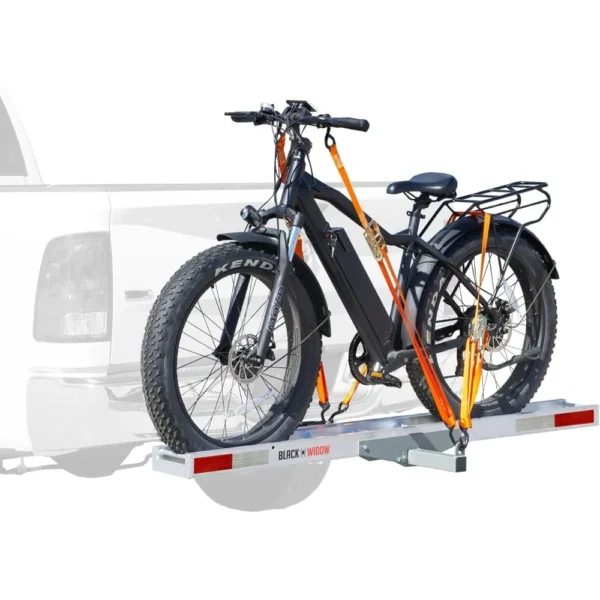 Aluminum e-Bike or Fat Tire Bike Carrier with Roll-On Roll-Off Ramp, 400 lb. Capacity, 2" Steel Hitch Tube, 5.5" Track